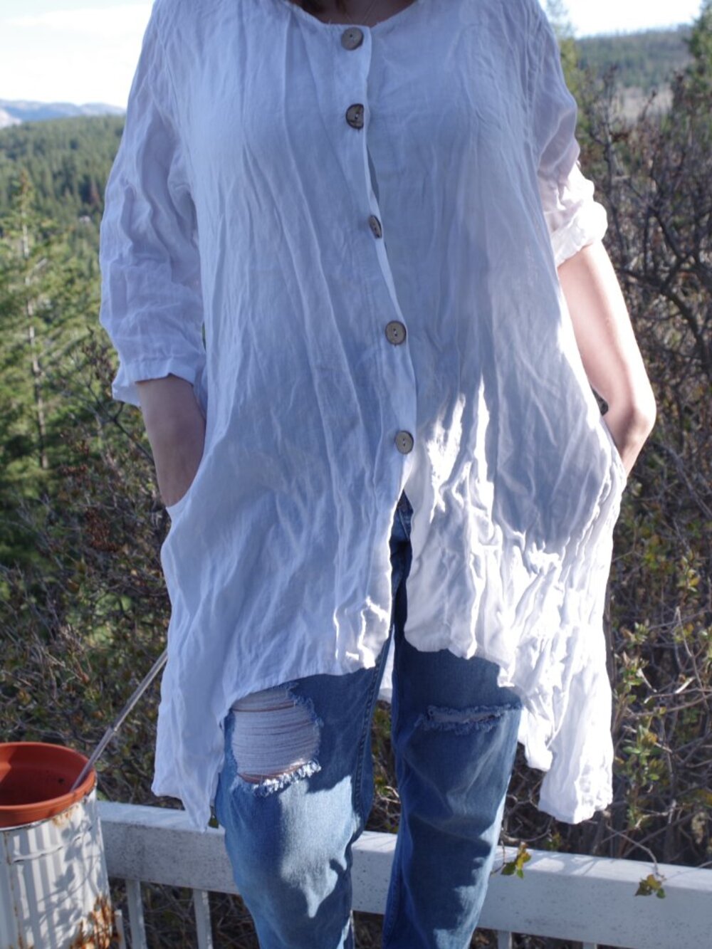 Ladies White Blouse 100% Linen Made In Itasly